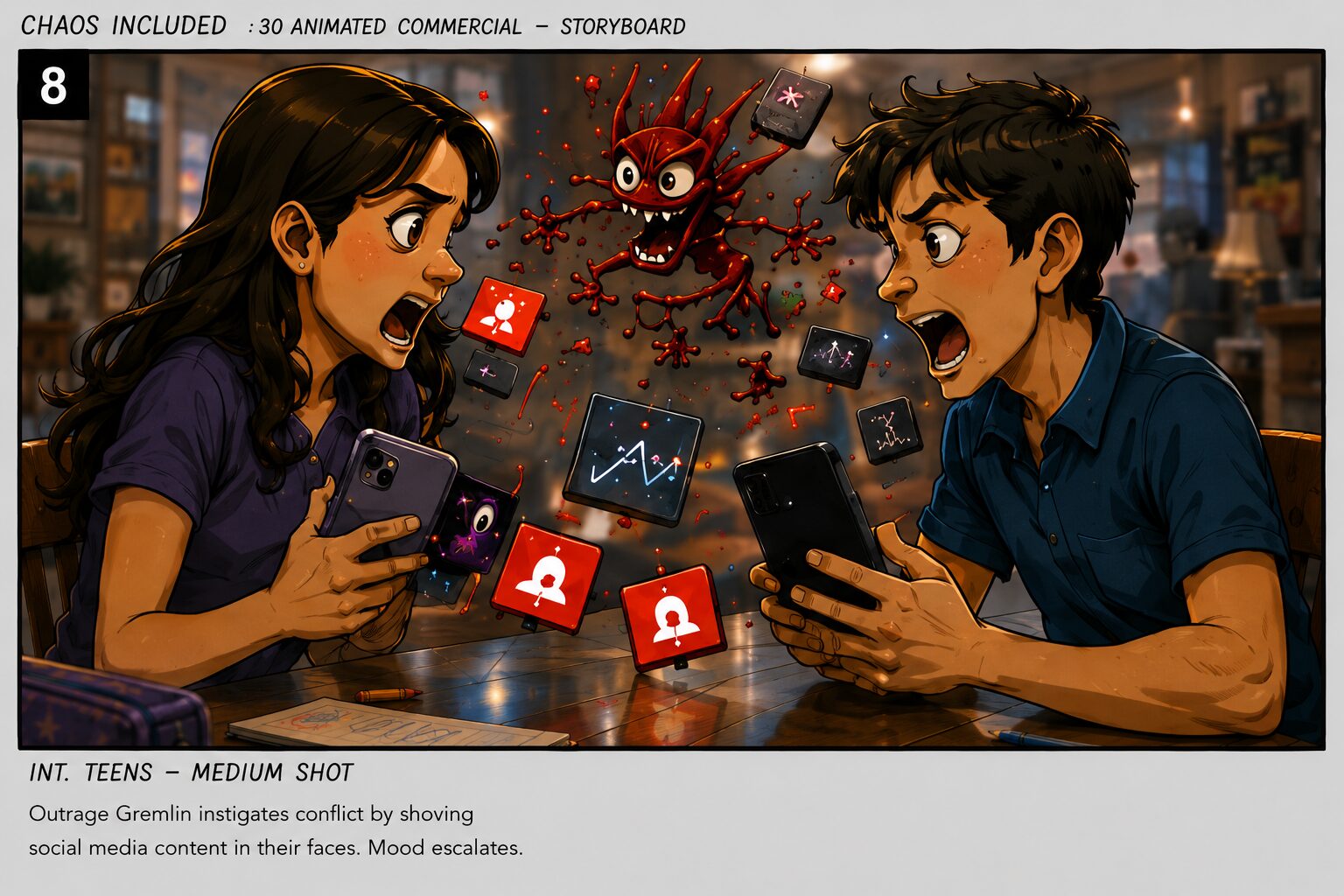 Chaos Not Included storyboard, frame 8 of 12