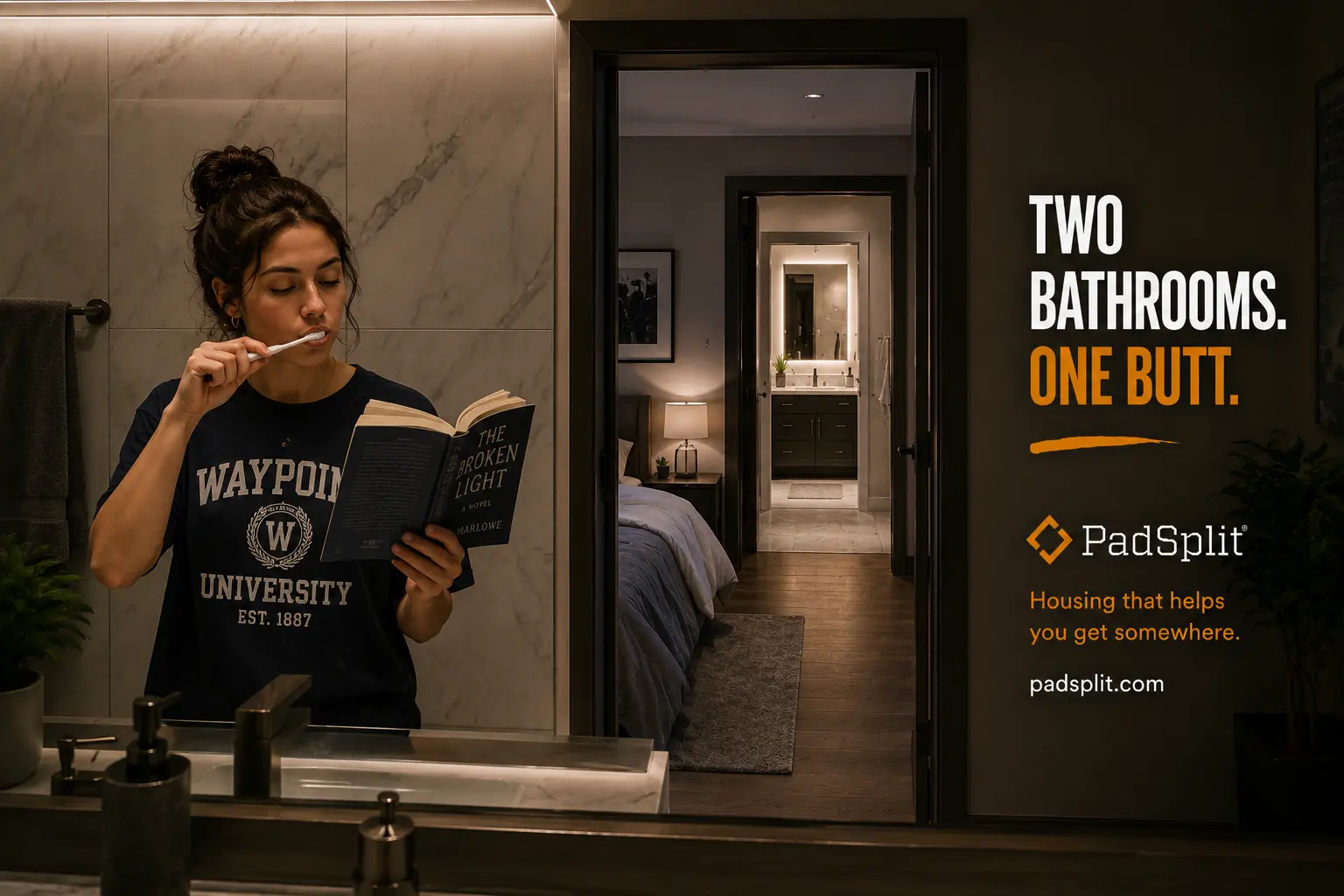 PadSplit ad: two bathrooms, one butt.