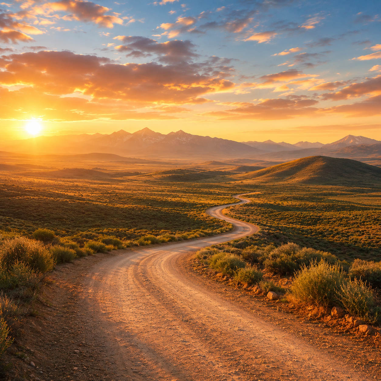An open road at golden hour, polished and generic