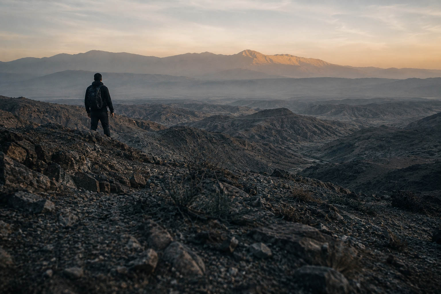 A distant ridge seen faintly through dust