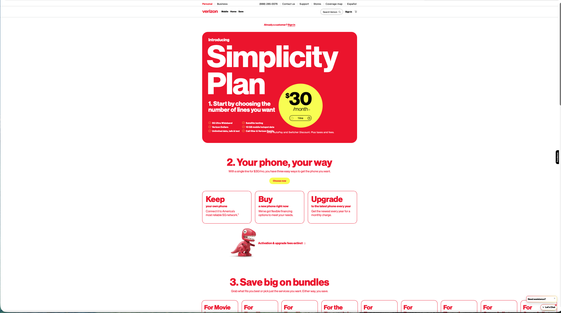 Verizon homepage: pricing architecture and plans